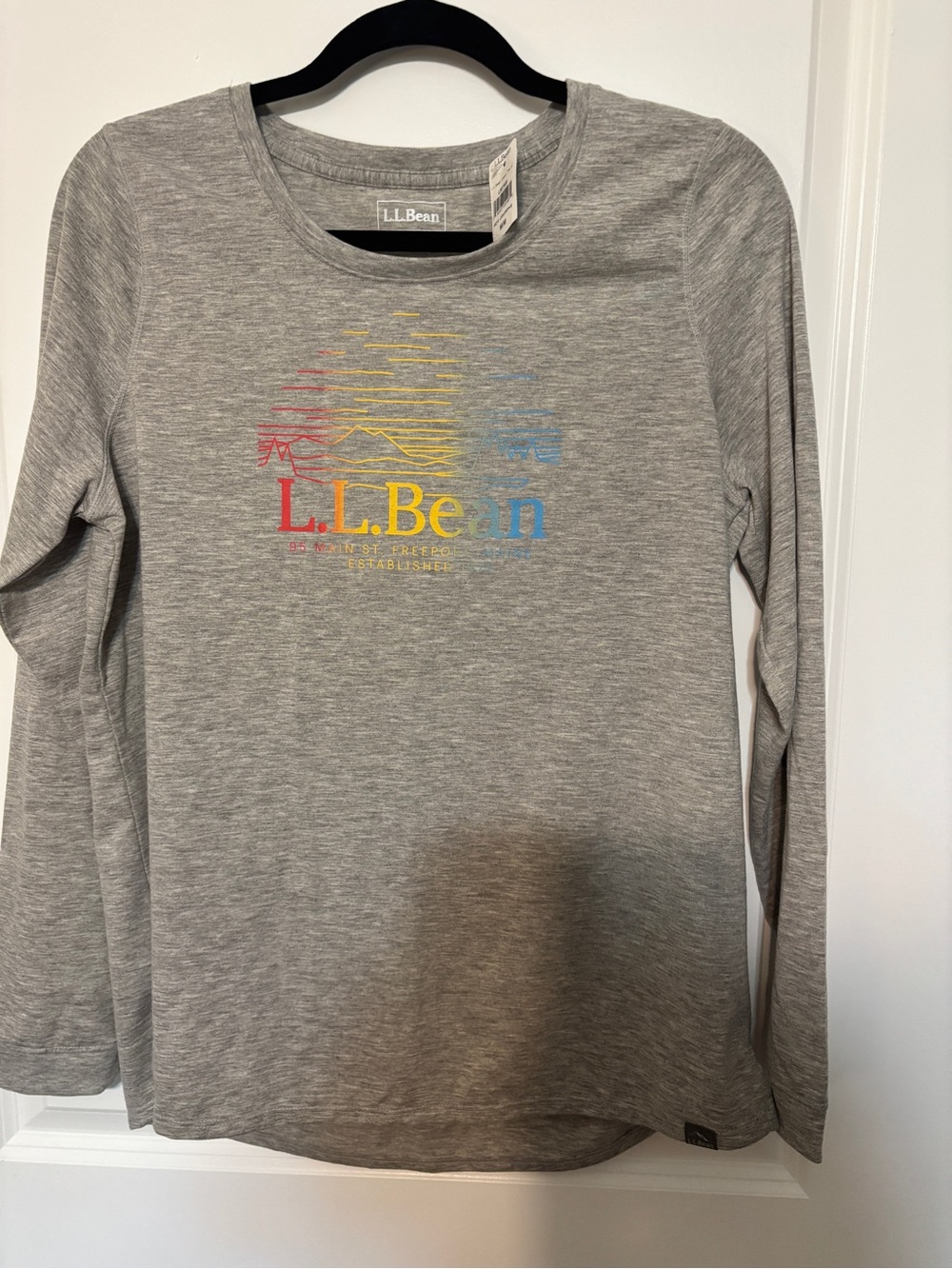 L.L. Bean Heather Gray Long-Sleeve Camp Tee with Multicolor Logo
